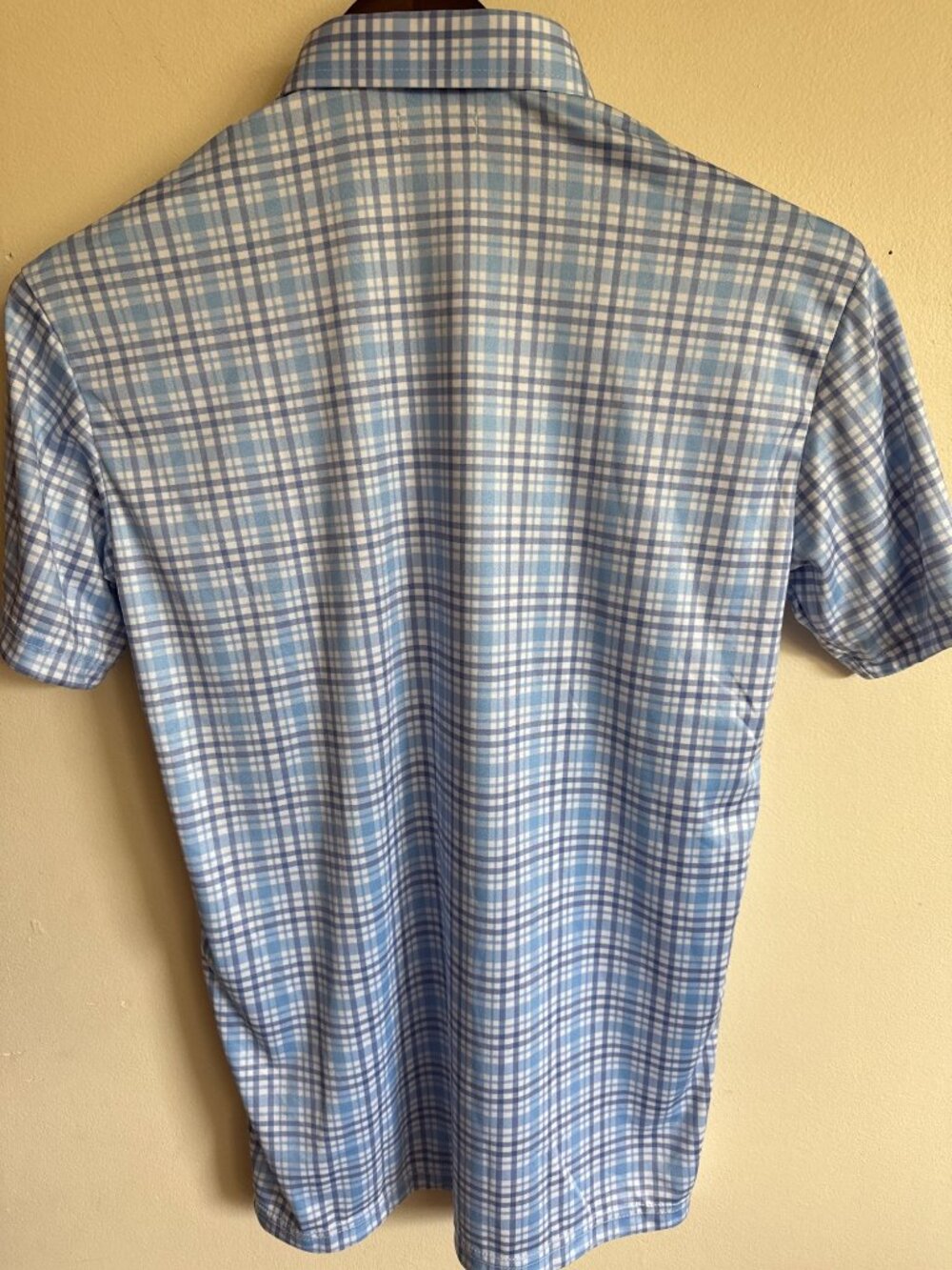 Collars & Co Medium Golf Blue & White Checkere Dress Polo Shirt Wrinkle-Resistan - Picture 2 of 8